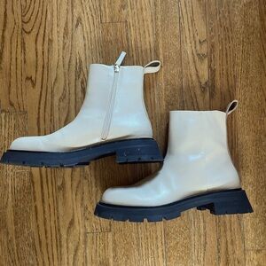 Zara Low Heeled Lug Sole Leather Chelsea Ankle Boots Size 10/41